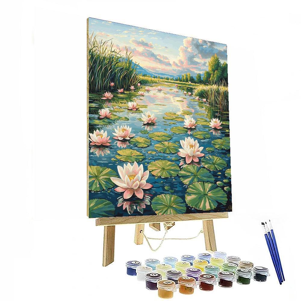 Utagawa Hiroshige Inspired Reflections Of A Calm Lotus Pond  Painting By Numbers Kit