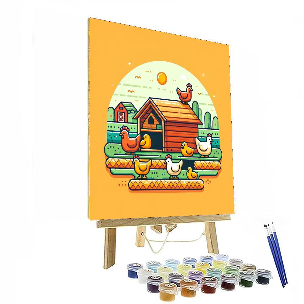 Cheerful Chicken Coop Painting By Numbers Kit