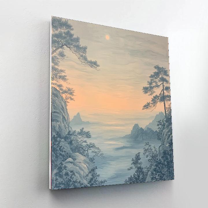 Zhao Mengfu Inspired Enchanted Misty Horizon  Paint By Color