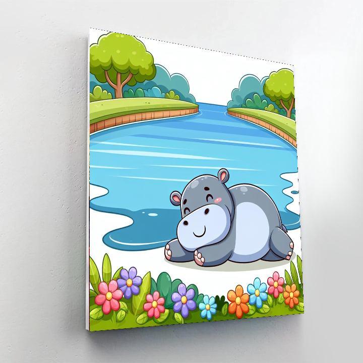 Happy Hippopotamus Paint By Numbers Art
