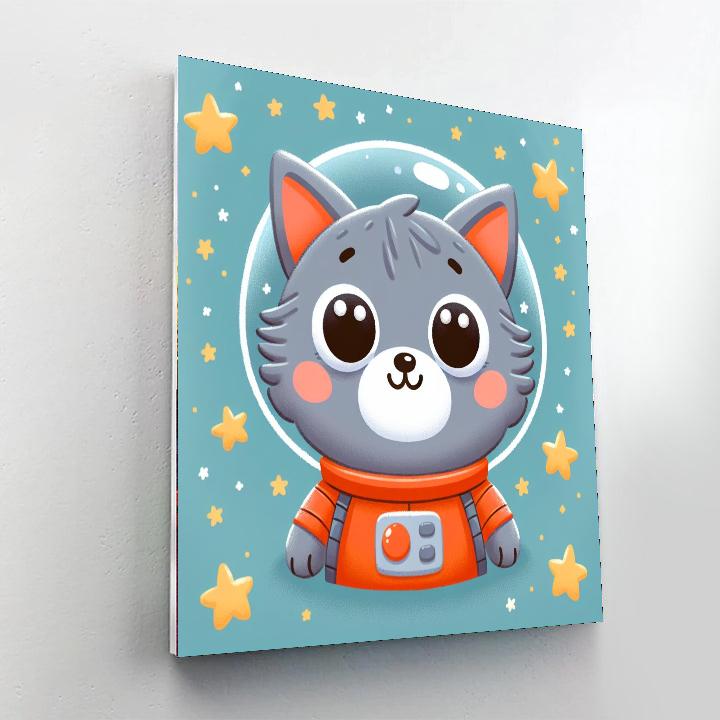 Astronaut Cat Number Painting