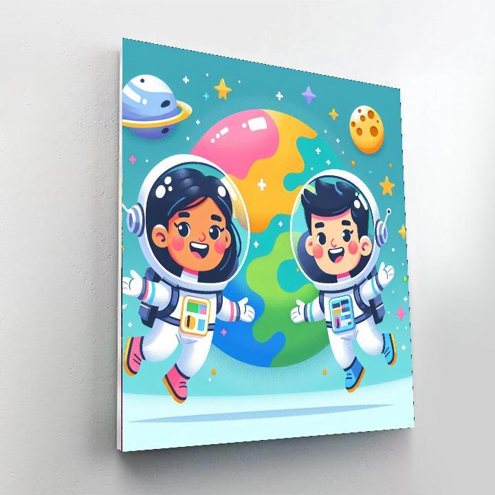Friendly Astronauts In Space Paint By Numbers Art