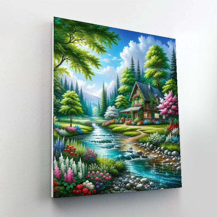 Charming Riverside Cottage Paint By Numbers Art