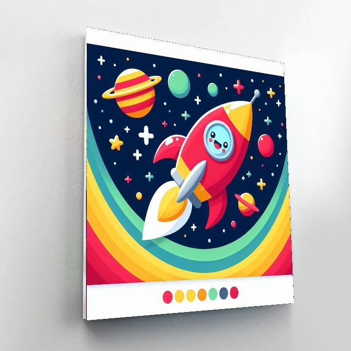 Whimsical Rocket Ship DIY Paint By Numbers