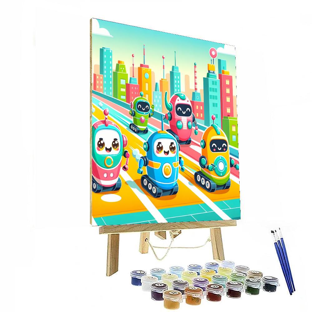 Jolly Robot Race Paint By Numbers Art