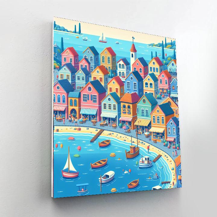 Colorful Seaside Town Numbered Painting Kits