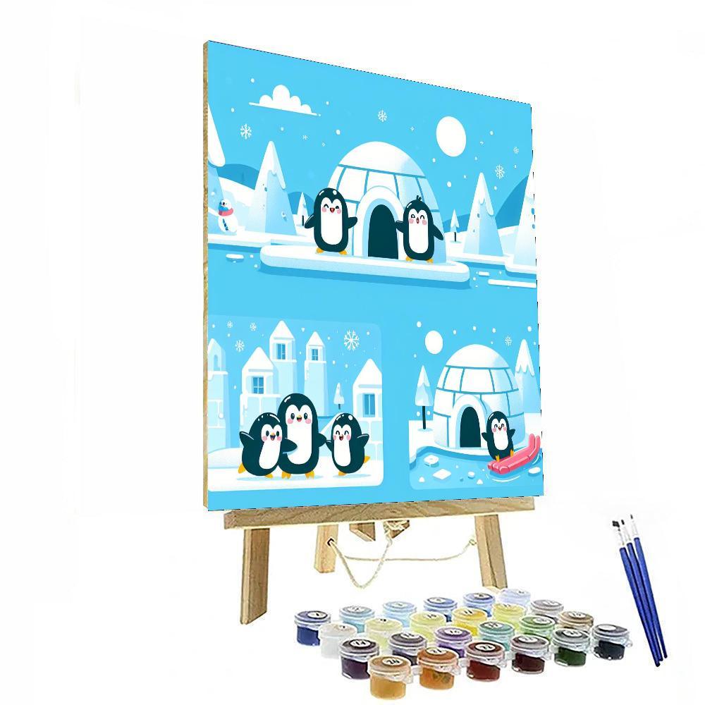 Penguin Igloo Fun DIY Paint By Numbers