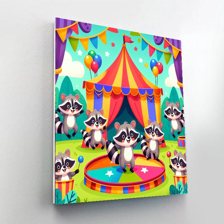 Rainbow Raccoon Circus Paint By Numbers Art