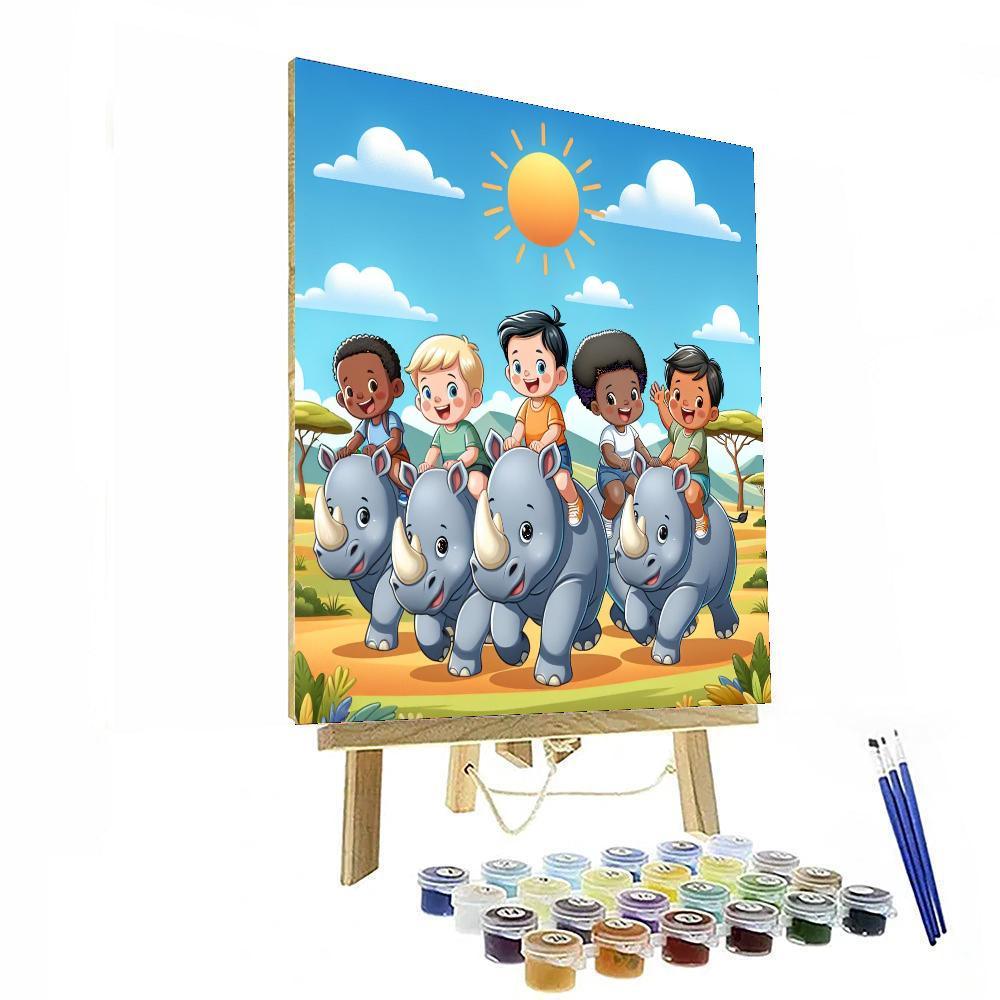 Riding Rhinos Paint By Numbers Art
