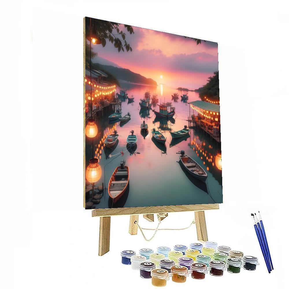 Rustic Harbor Evening Painting Number Kit