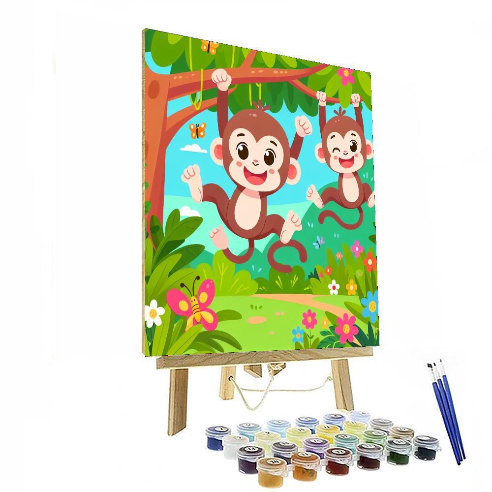 Jungle Adventure With Cute Monkeys Paint By Number