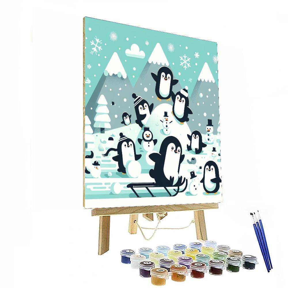 Jolly Penguins' Snow Day Painting By Numbers Kit