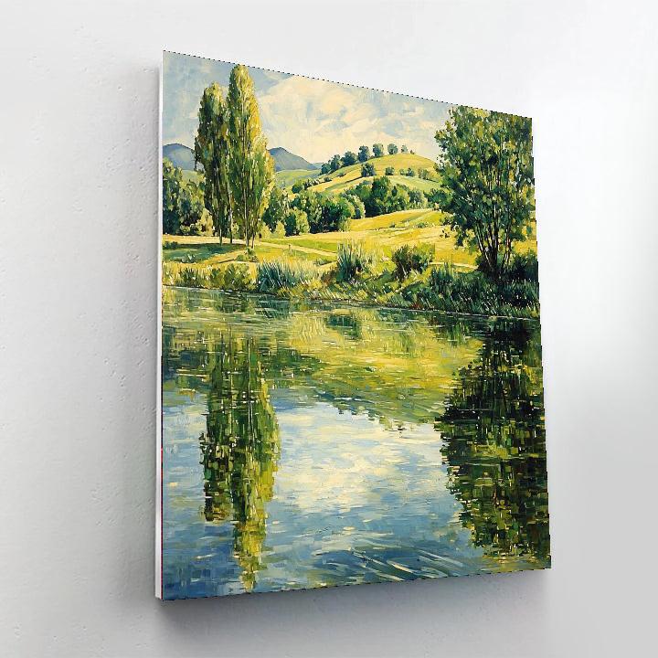 Paul Cézanne Inspired Dreamy Waterscape Reflection  Number Painting