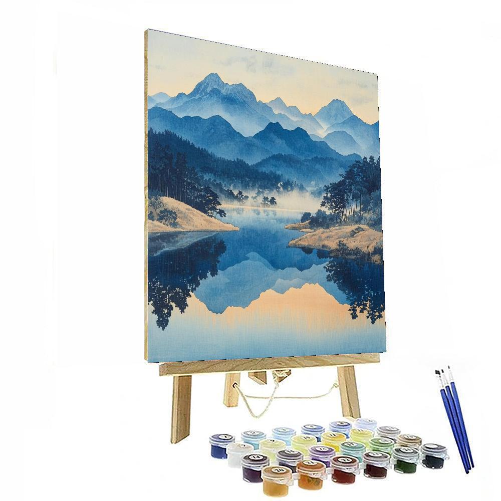Utagawa Hiroshige Inspired Zen Mountain Reflection  Paint By Numbers Art
