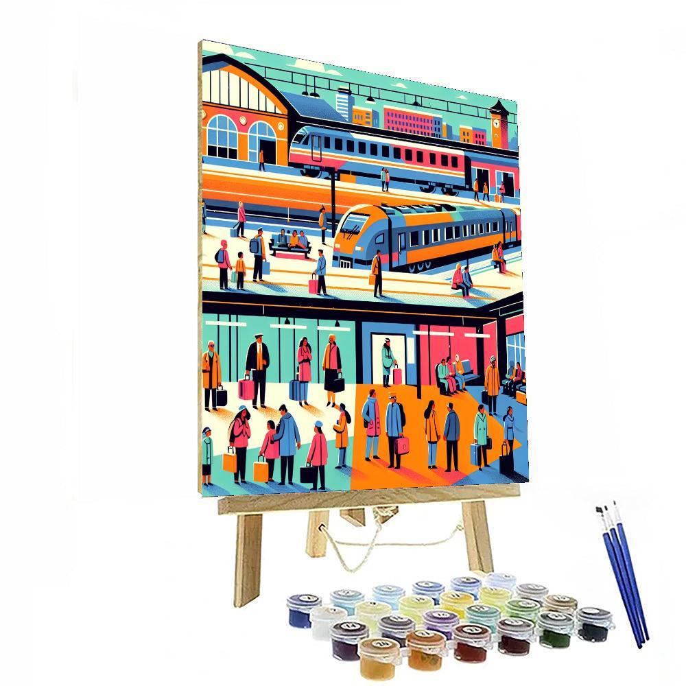 Busy Train Station Scene Numbered Painting Kits