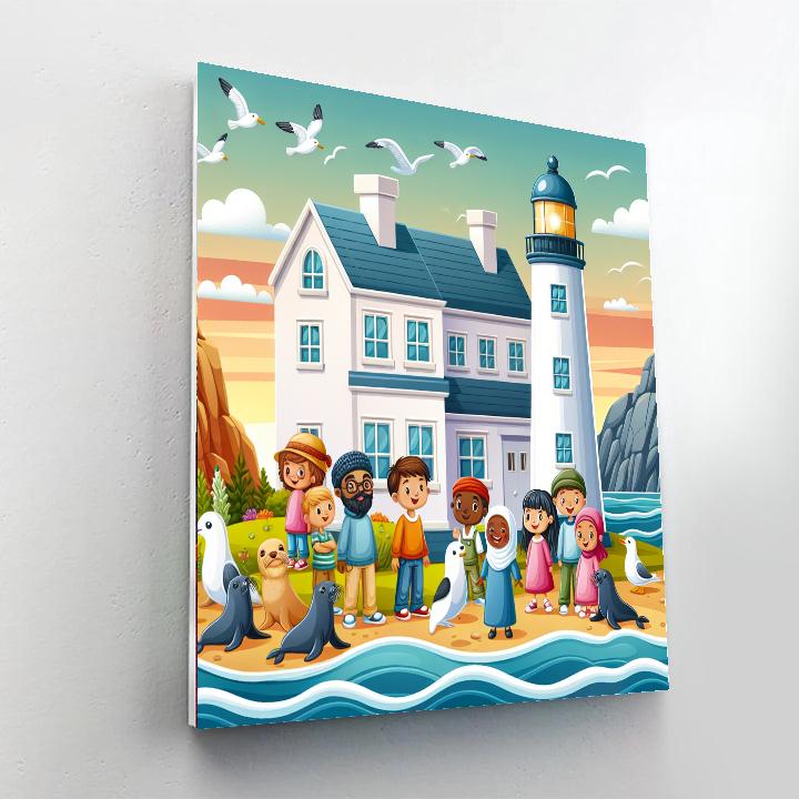 Lively Lighthouse Cove Paint By Numbers Art