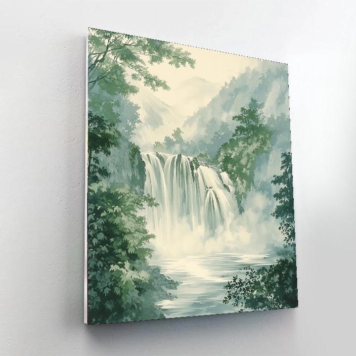 Zhao Mengfu Inspired Serene Waterfall Essence  Paint By Number