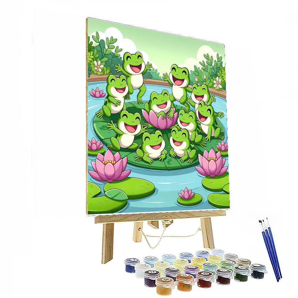 Happy Frogs On Lily Pads Painting By Numbers Kit