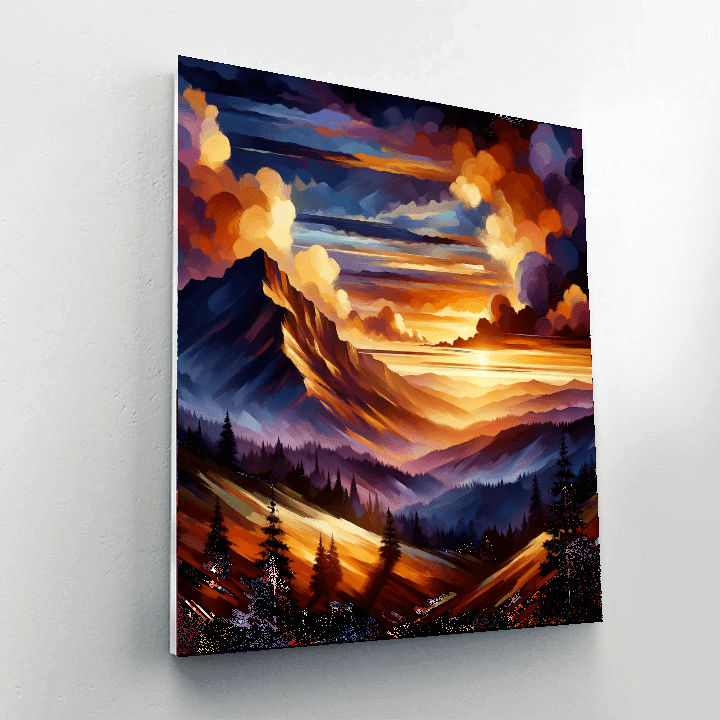 Dramatic Mountain Sunset Paint By Color