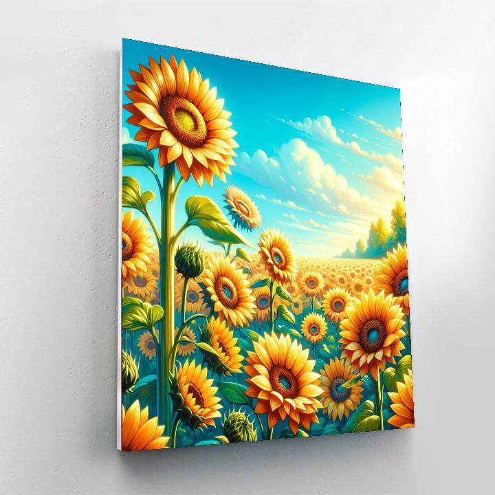 Radiant Field Of Sunflowers Number Painting