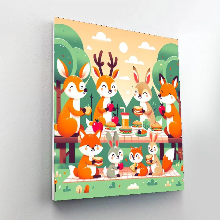 Charming Picnic With Woodland Animals Paint By Numbers Art