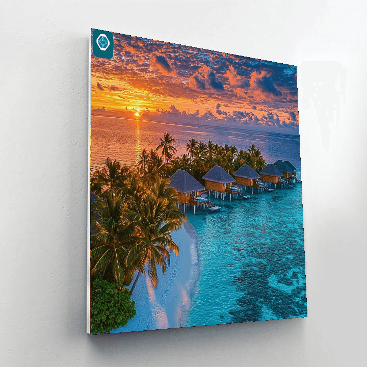 Maldives Overwater Bungalows Number Painting