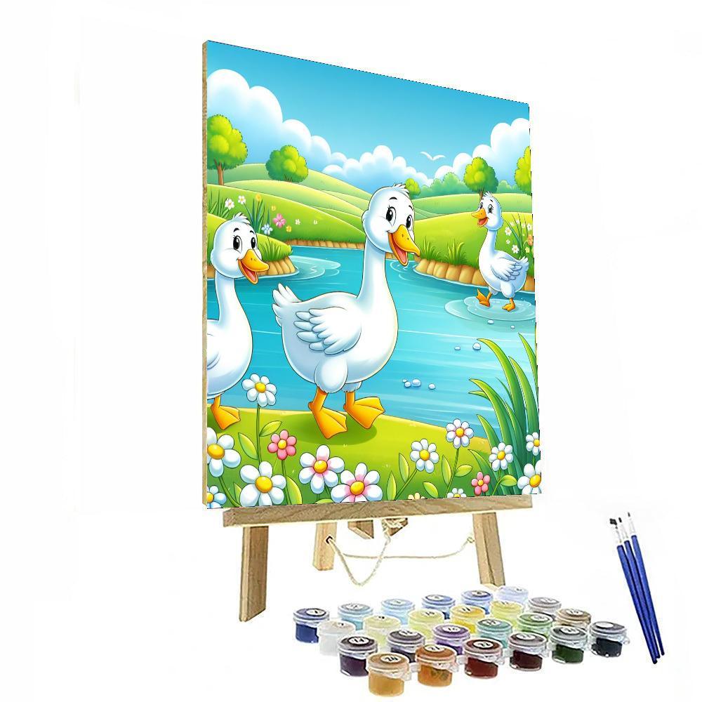 Giggling Geese By The Pond Painting By Numbers Kit
