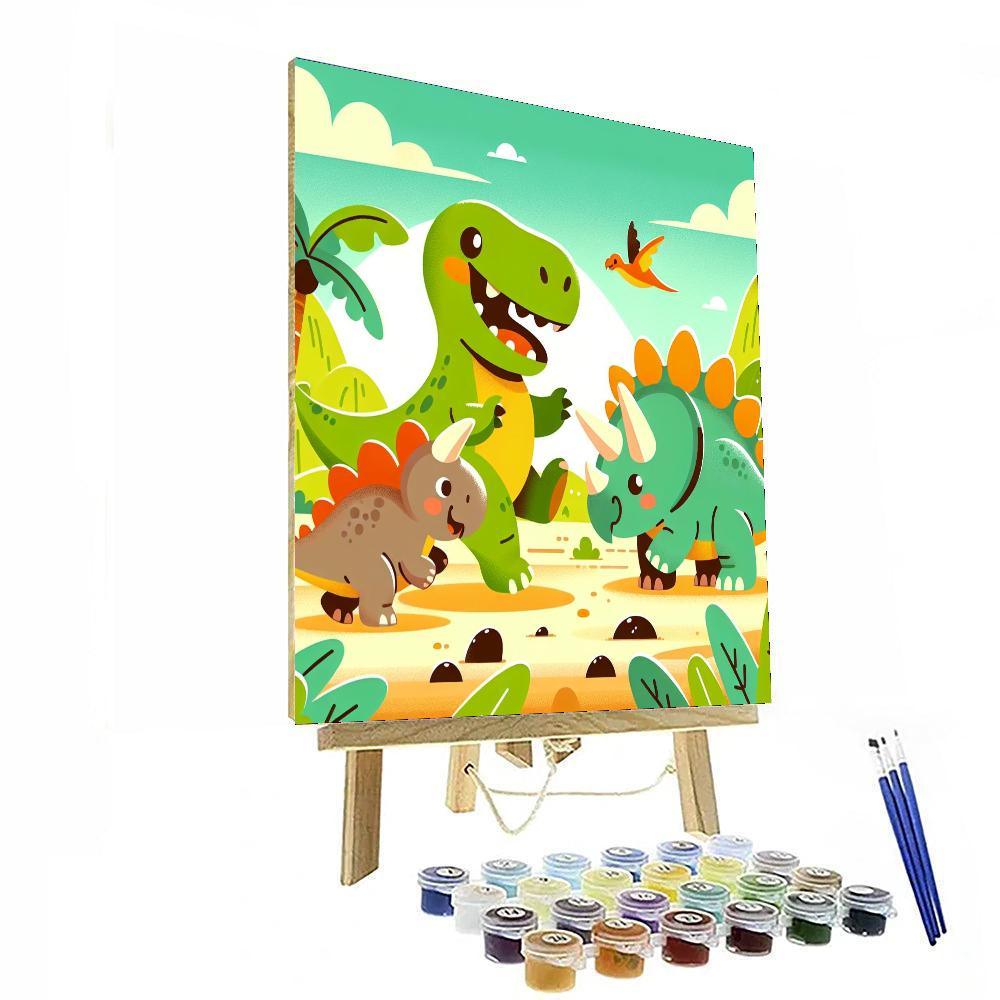 Happy Dinoland Adventure Paint By Numbers Art