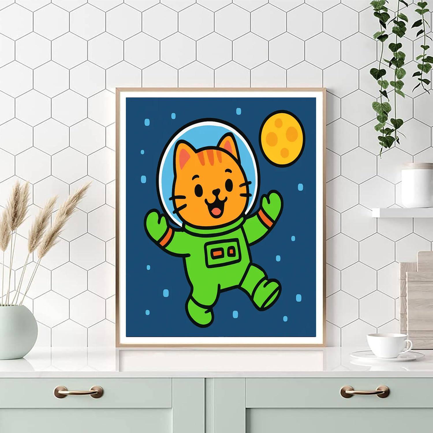 Friendly Space Explorer Cat Number painting