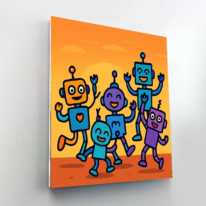 Dancing Robots At Sunset painting number kit