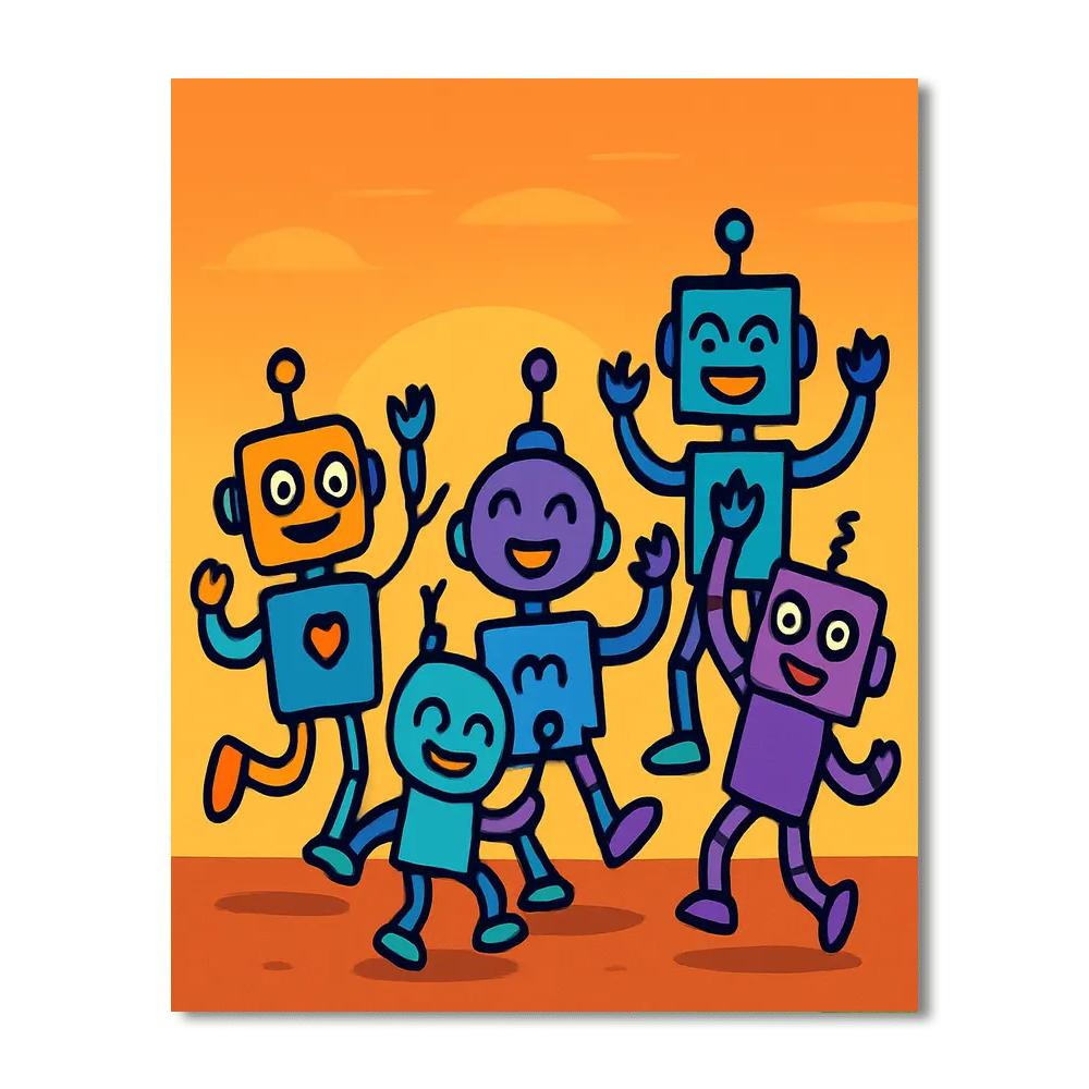 Dancing Robots At Sunset painting number kit