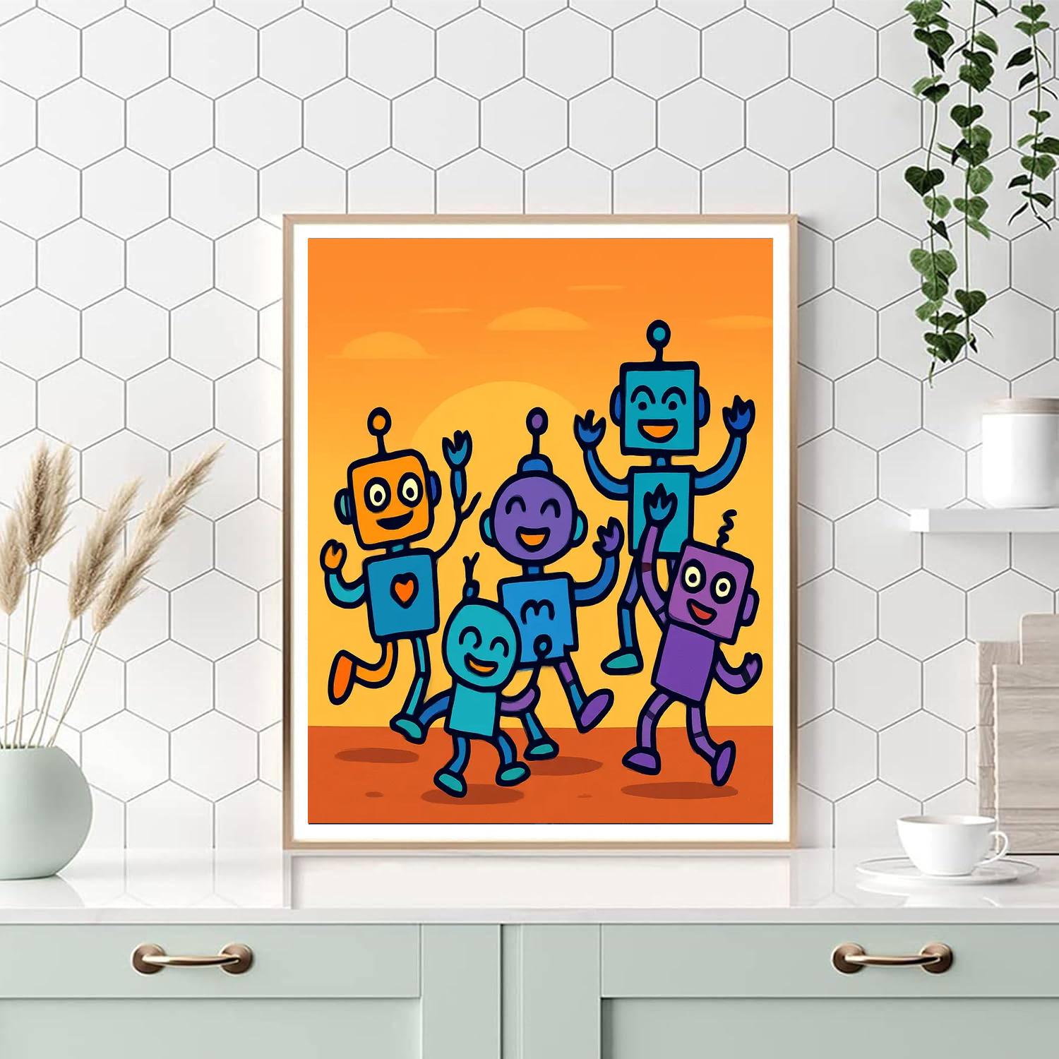 Dancing Robots At Sunset painting number kit