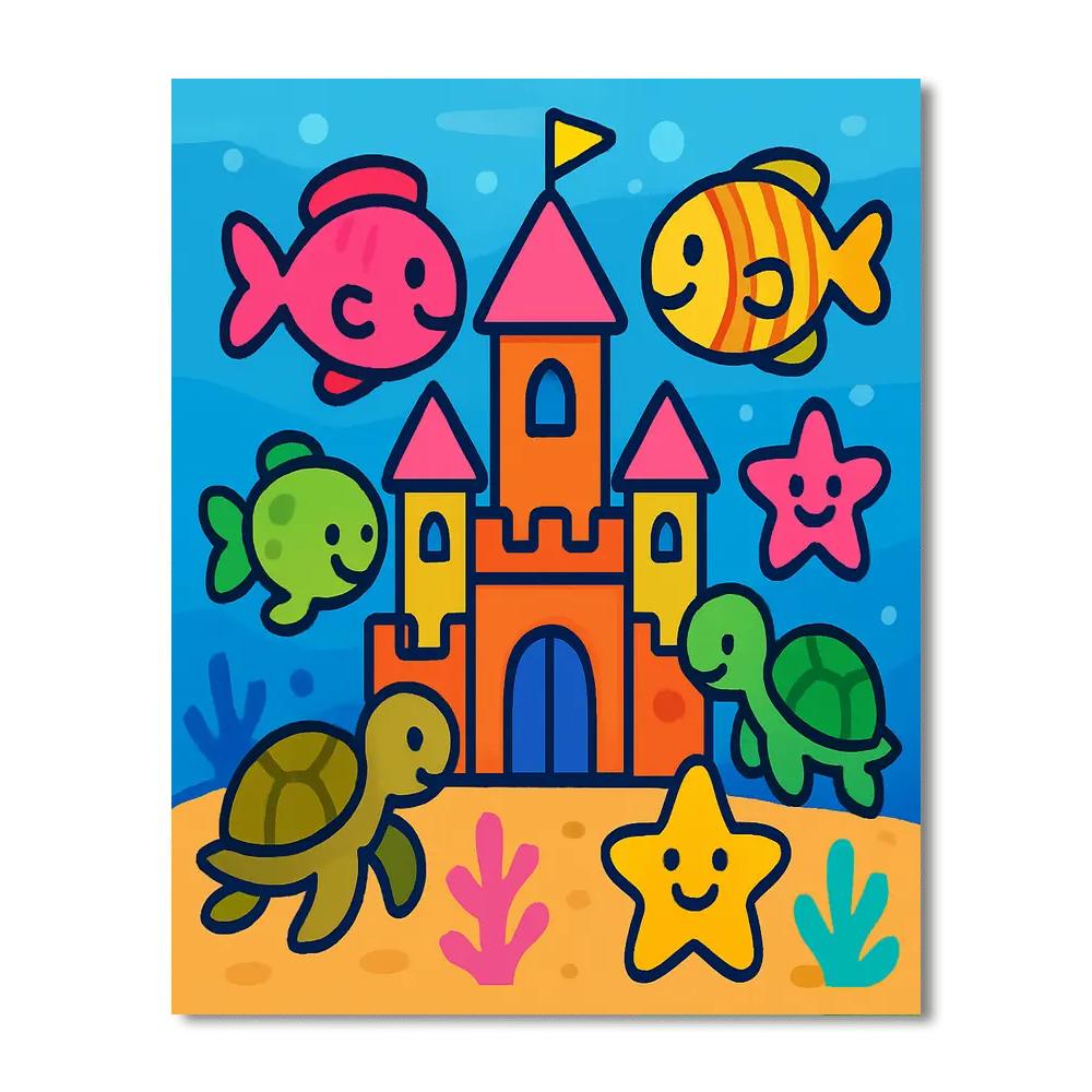 Underwater Castle With Happy Sea Creatures Paint by numbers art