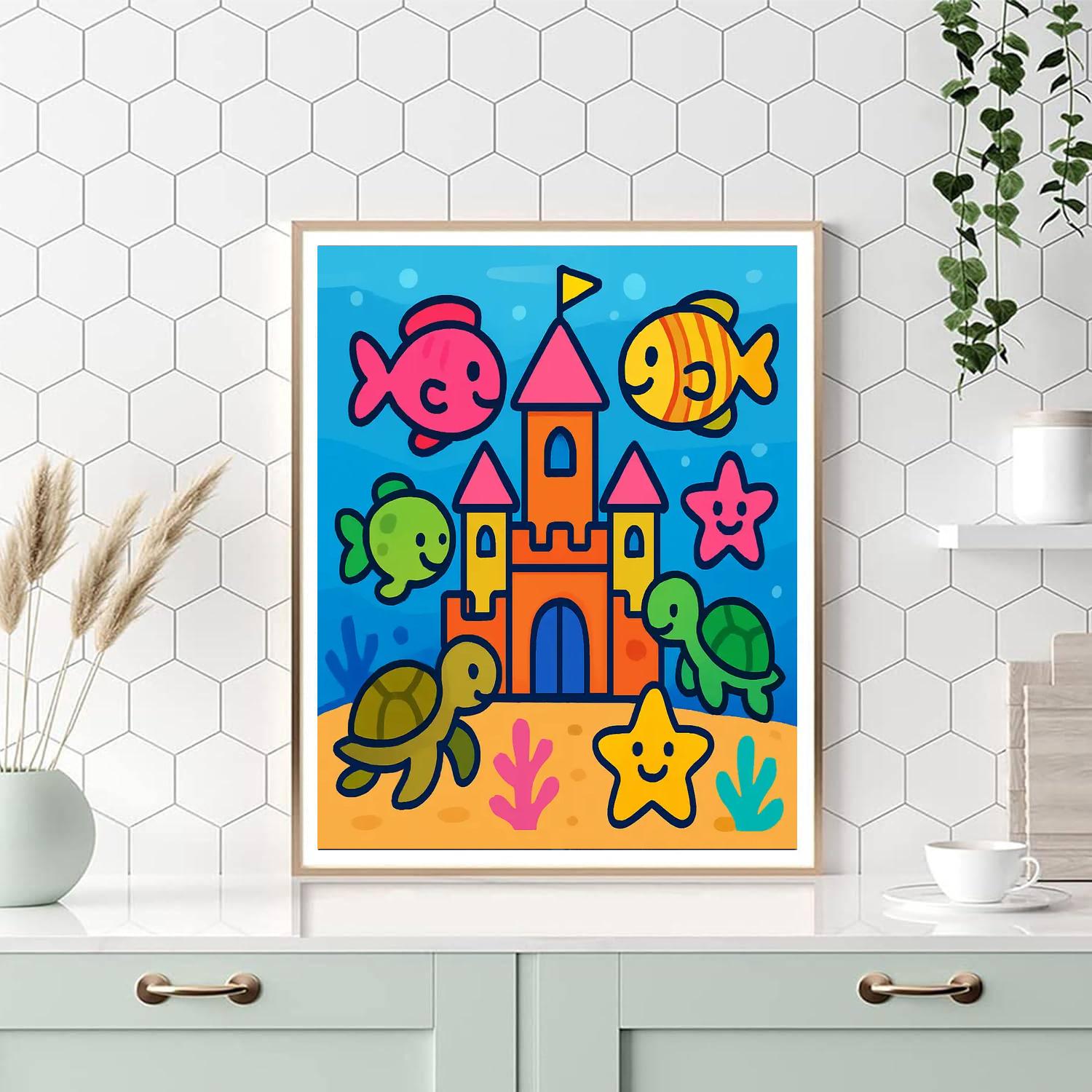 Underwater Castle With Happy Sea Creatures Paint by numbers art