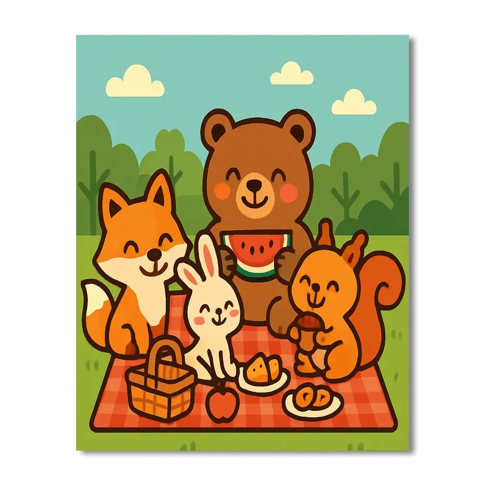 Friendly Forest Animals Picnic Painting by numbers kit