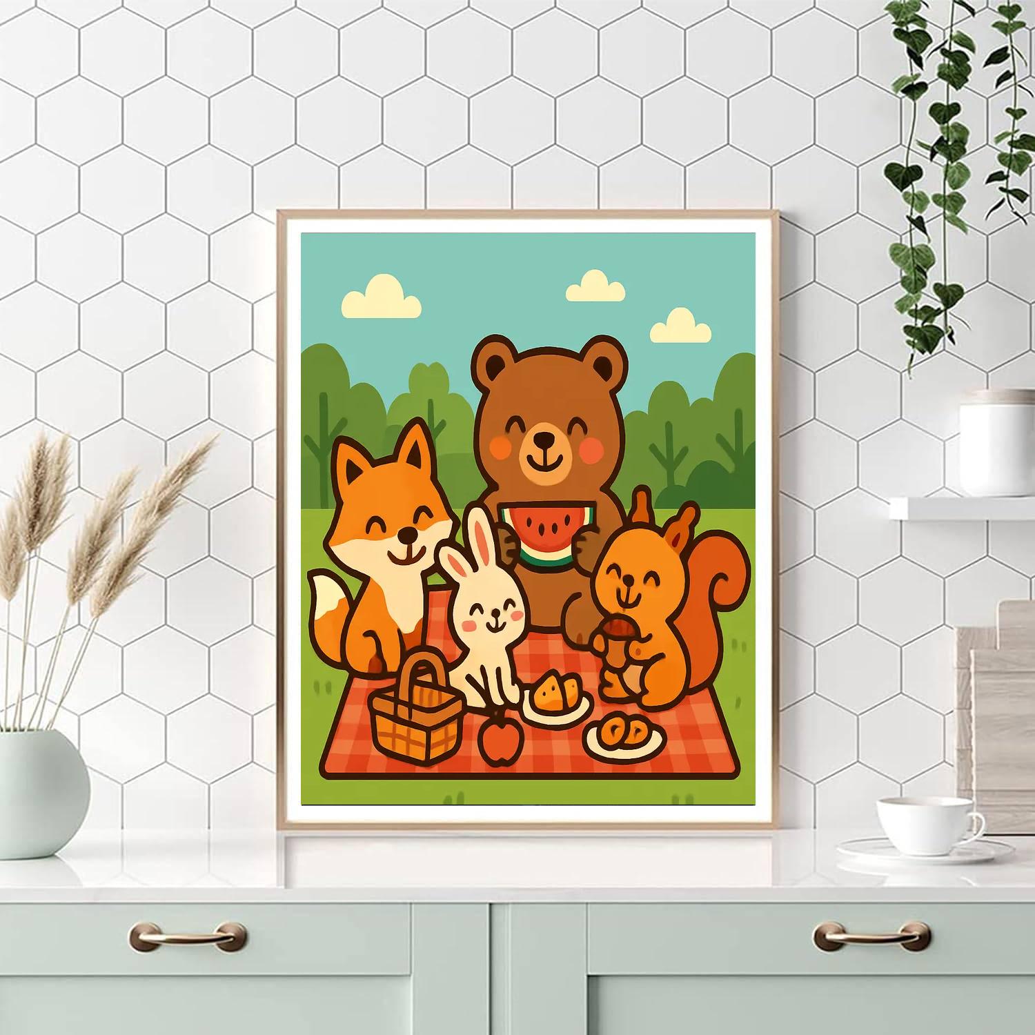 Friendly Forest Animals Picnic Painting by numbers kit
