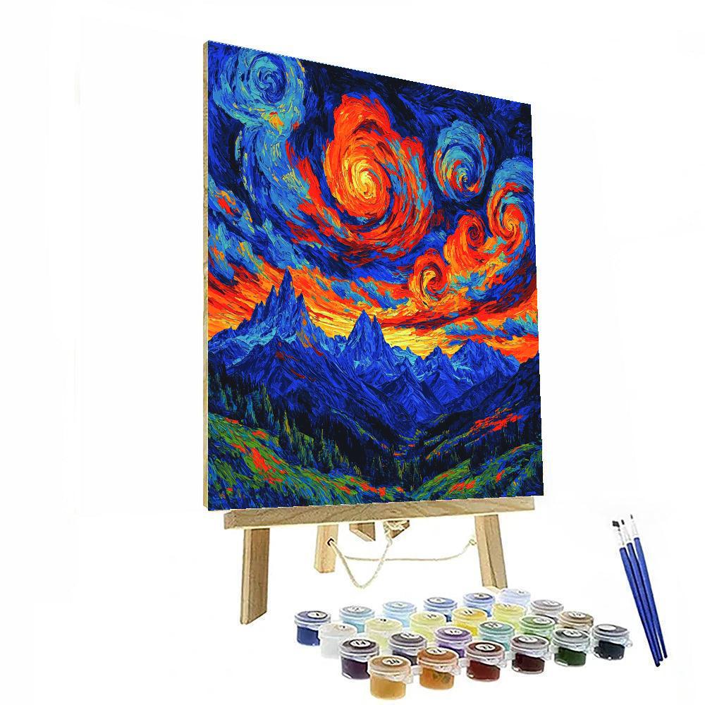 Van Gogh Inspired Starry Sunset Over Mountains Numbered painting kits