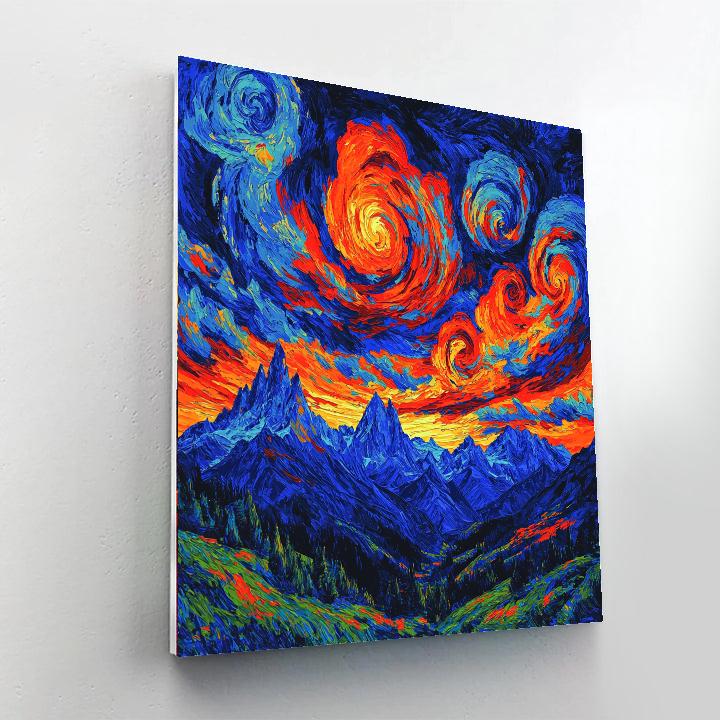 Van Gogh Inspired Starry Sunset Over Mountains Numbered painting kits
