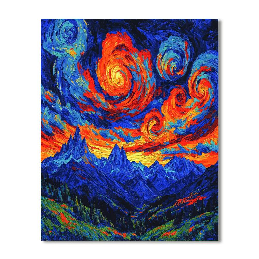 Van Gogh Inspired Starry Sunset Over Mountains Numbered painting kits