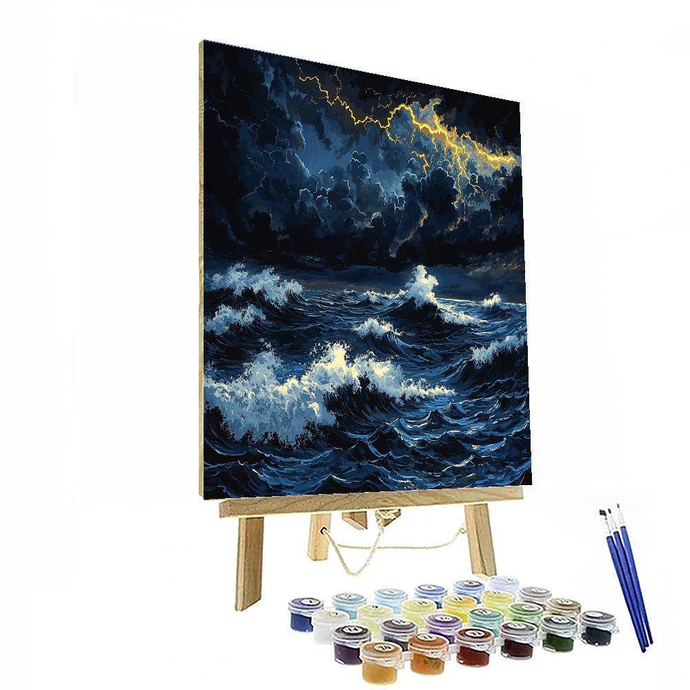Hokusai Inspired Thunderstorm Over Ocean Waves Numbered painting kits