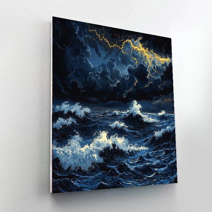 Hokusai Inspired Thunderstorm Over Ocean Waves Numbered painting kits