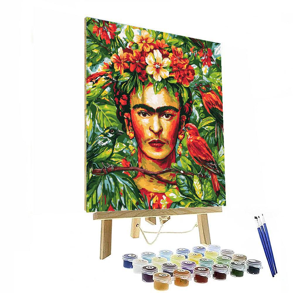 Frida Kahlo Inspired Emotional Self Portrait With Tropical Animals paint by color