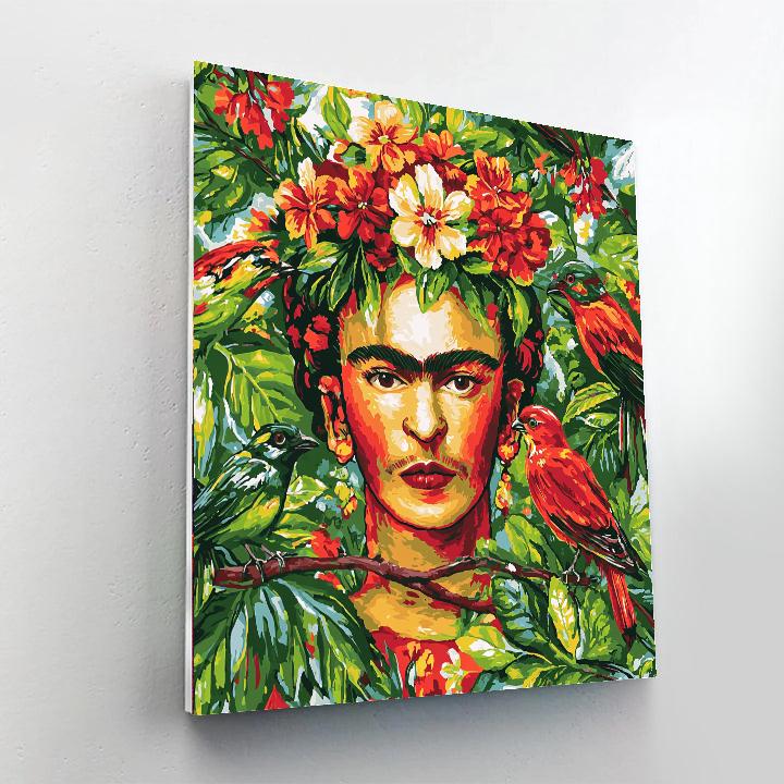 Frida Kahlo Inspired Emotional Self Portrait With Tropical Animals paint by color