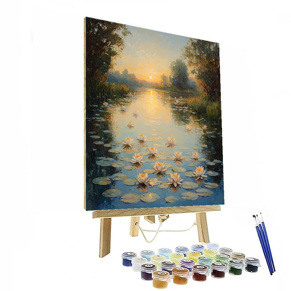 Claude Monet Inspired Sunrise Over Water Lilies Pond paint by color