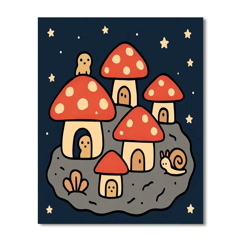 Meteorite Mushroom Village Painting by numbers kit