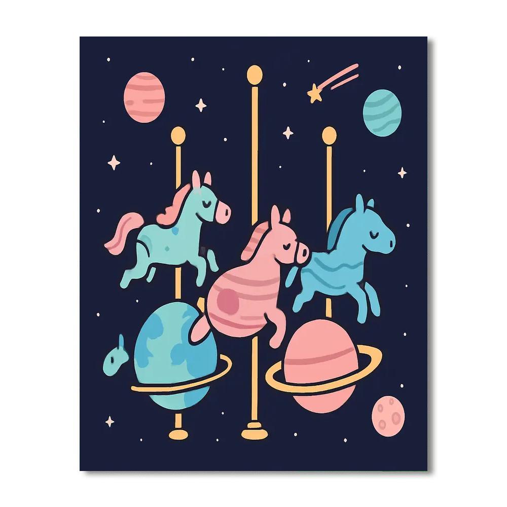 Cosmic Carousel Horses painting number kit