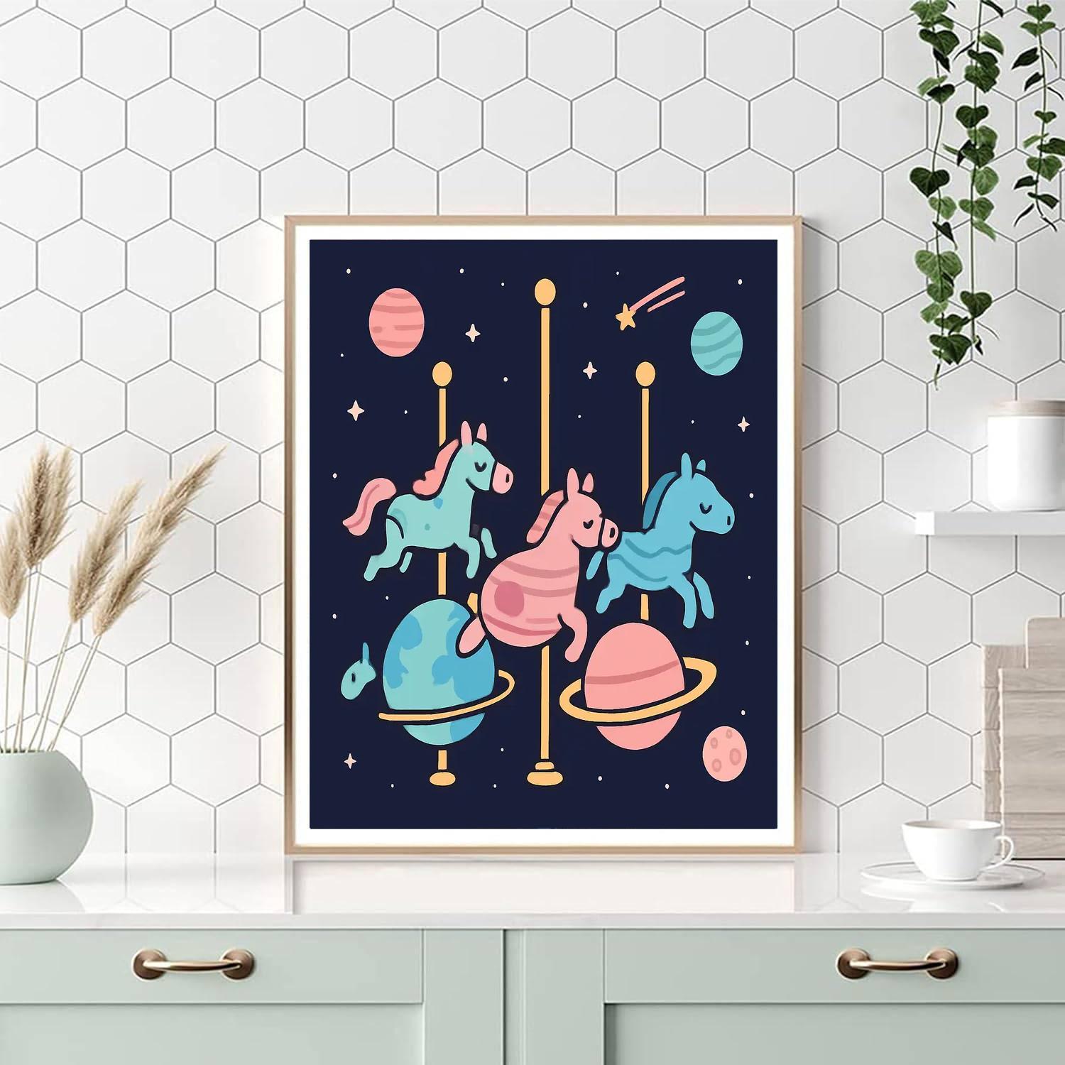 Cosmic Carousel Horses painting number kit