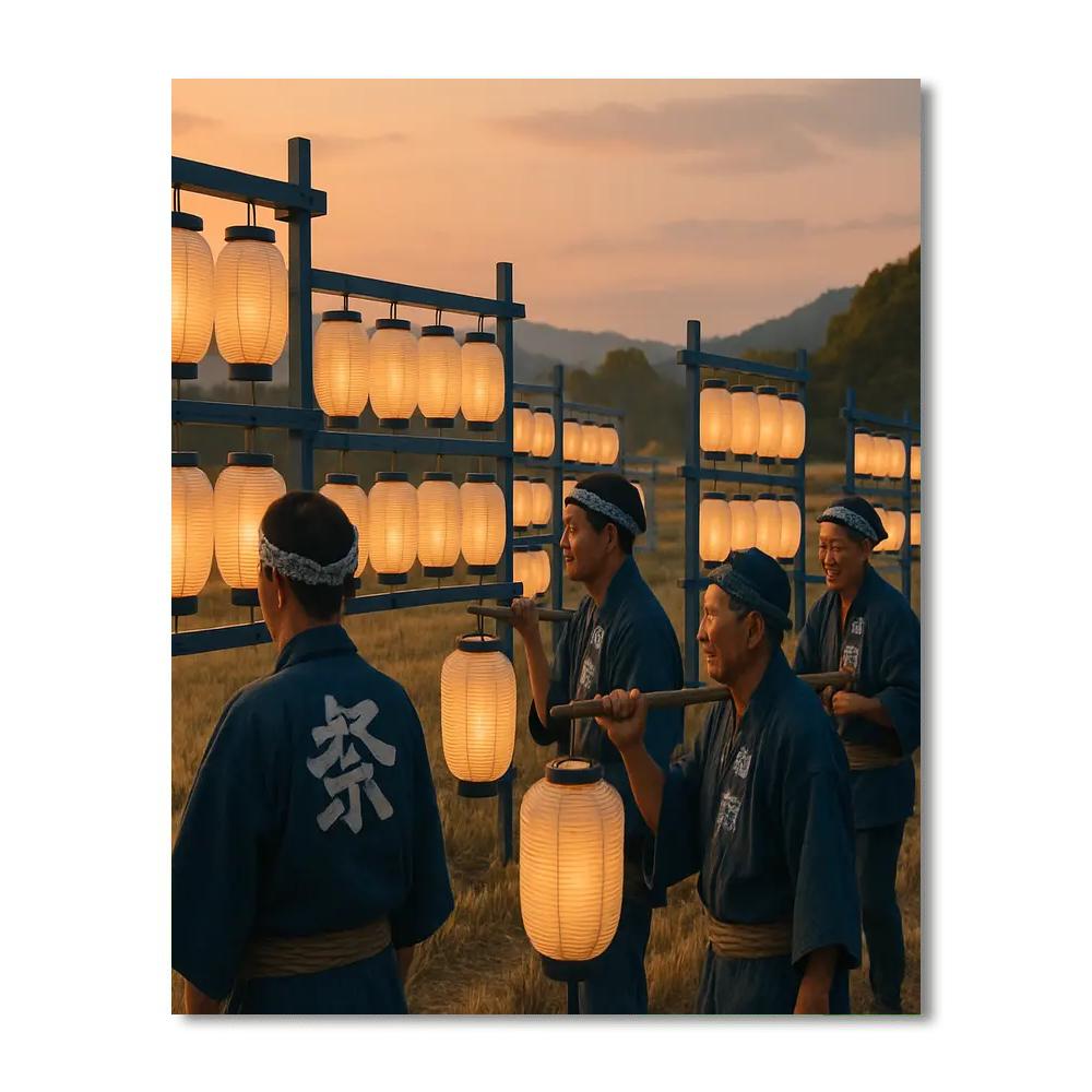 Indigo Harvest Lanterns Japan paint by numbers