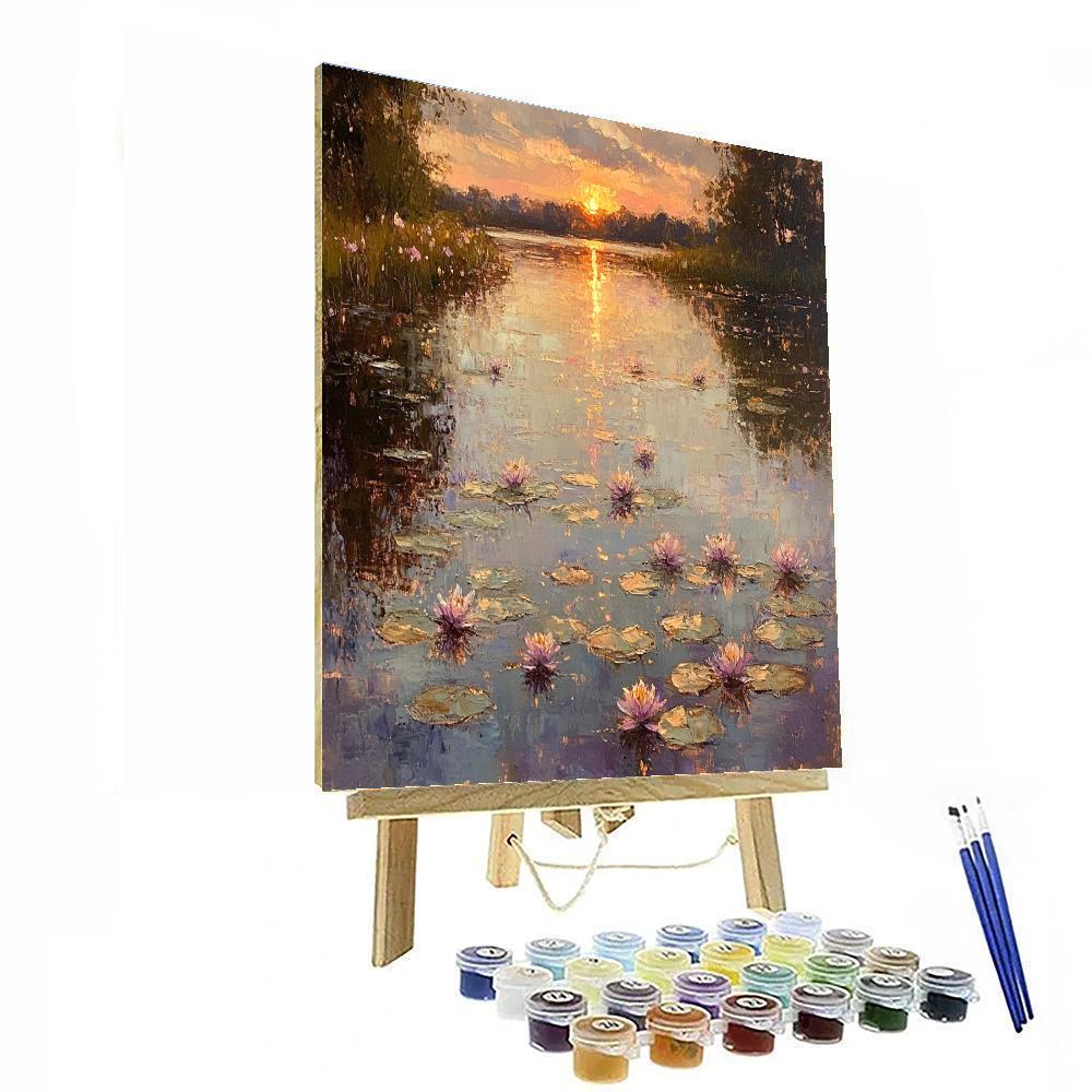 Monet Inspired Water Lilies At Dawn paint by color