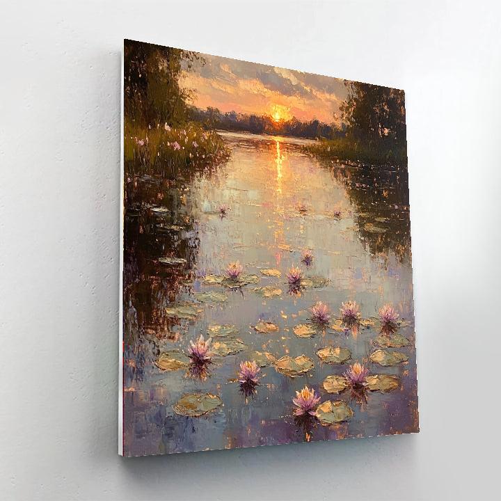 Monet Inspired Water Lilies At Dawn paint by color